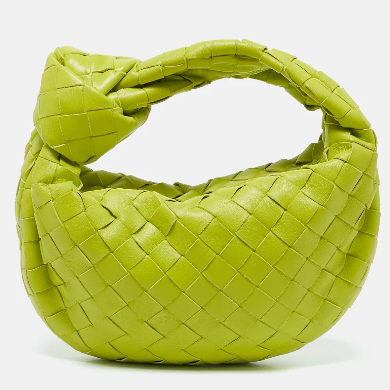 Cross - body hobo bag with an adjustable strap for hands - free carryingBottega Veneta Lime Green Intrecciato Leather Mini Jodie Hobo