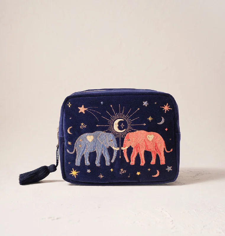 Soft velvet makeup bag in a rich purple color for a touch of luxuryCelestial Elephant Wash Bag Soft velvet makeup bag in a rich purple color for a touch of luxuryCelestial Elephant Wash Bag