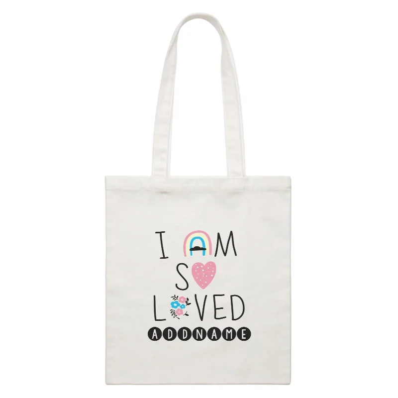 Canvas laundry bag with a drawstring top and a large openingChildren's Day Gift Series I Am So Loved Addname  Canvas Bag