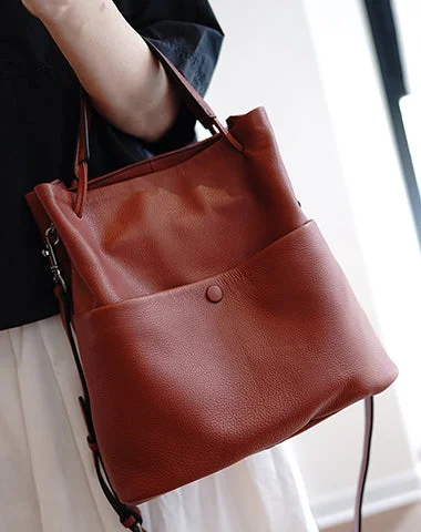 Bucket bag with multiple compartments and pockets for organizationCute Brown Leather Bucket Tote Shoulder Bag Women Barrel Tote Handbag for Women