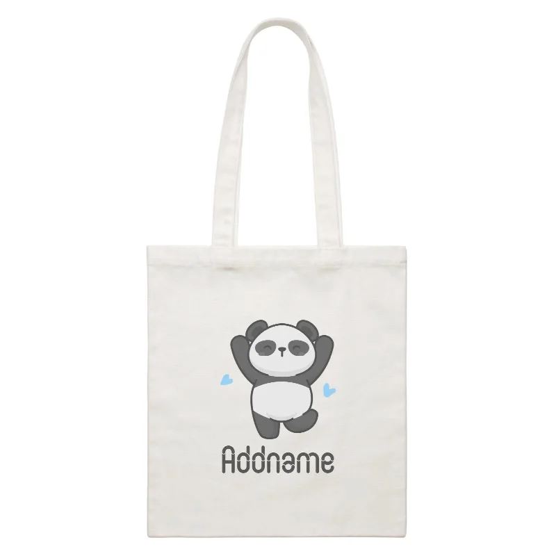 Canvas handbag with a tassel detail and a magnetic snap closureCute Hand Drawn Style Panda Jumps with Joy Addname White Canvas Bag