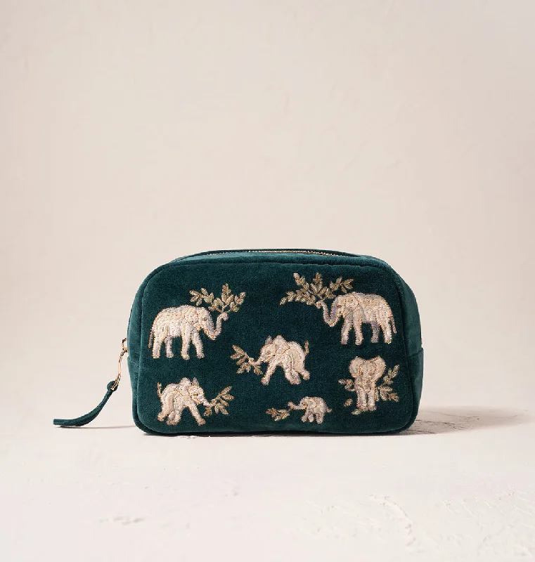 Metallic makeup bag with a shiny finish for evening useElephant Herd Makeup Bag