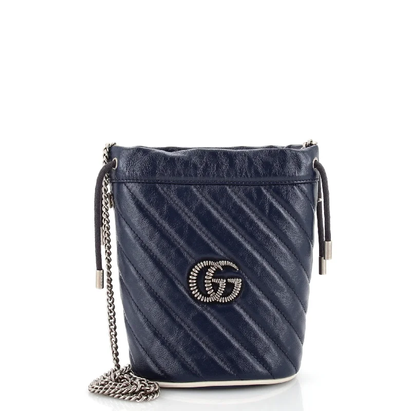 Convertible bucket bag that can be worn as a cross - body or shoulder bagGG Marmont Bucket Bag Diagonal Quilted Leather Mini Convertible bucket bag that can be worn as a cross - body or shoulder bagGG Marmont Bucket Bag Diagonal Quilted Leather Mini