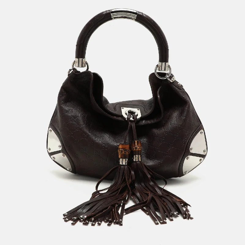 Hobo bag with a detachable pouch for extra storageGucci Brown Guccissima Leather Babouska Indy Hobo