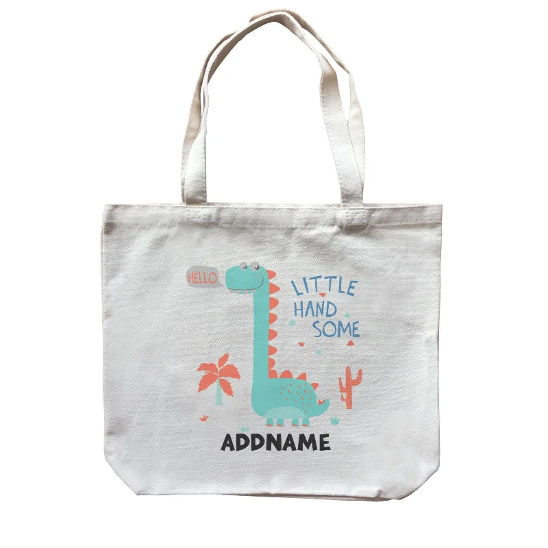 Canvas gift bag with a tissue paper insert and a ribbon handleHello Little Handsome Dinosaur Addname Bag Canvas Bag