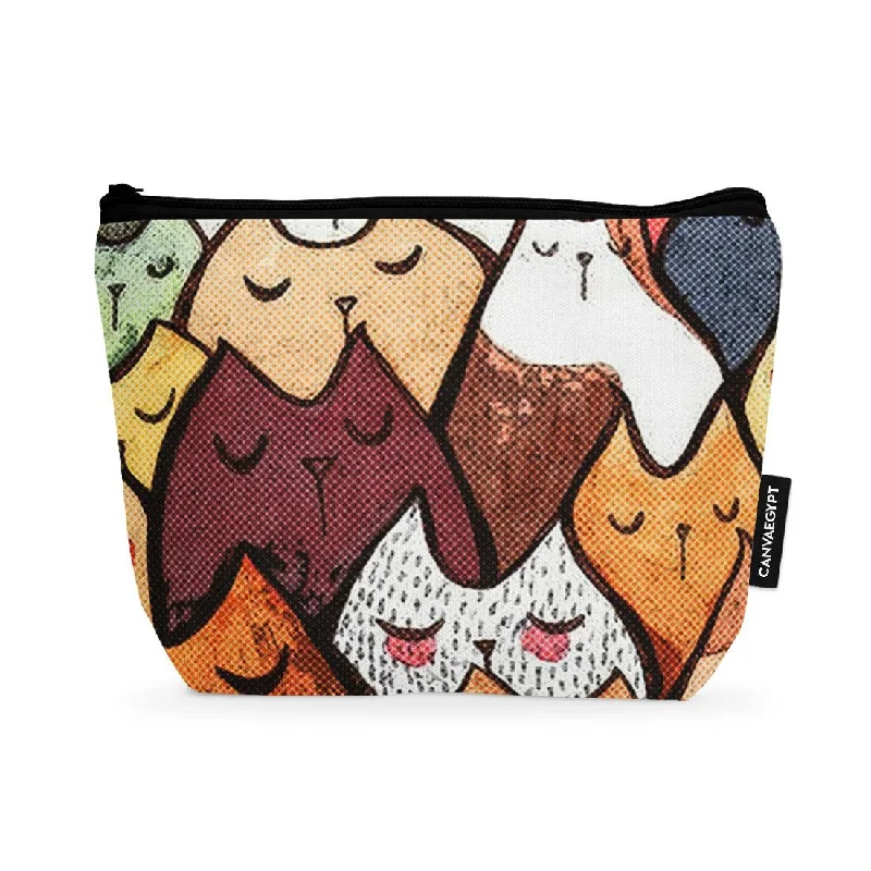 Makeup bag with a hidden anti-theft pocket for small valuablesMakeup Pouch Cats