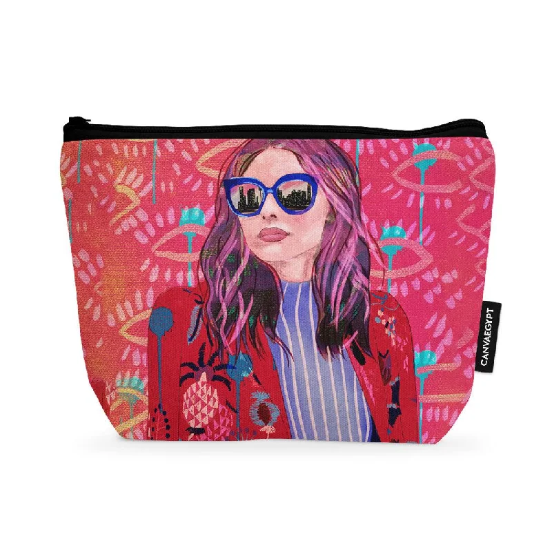 Embroidered makeup bag with colorful beads and sequins for a unique designMakeup Pouch City girl