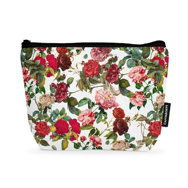 Leatherette makeup bag with a quilted pattern and a magnetic closureMakeup Pouch Roses