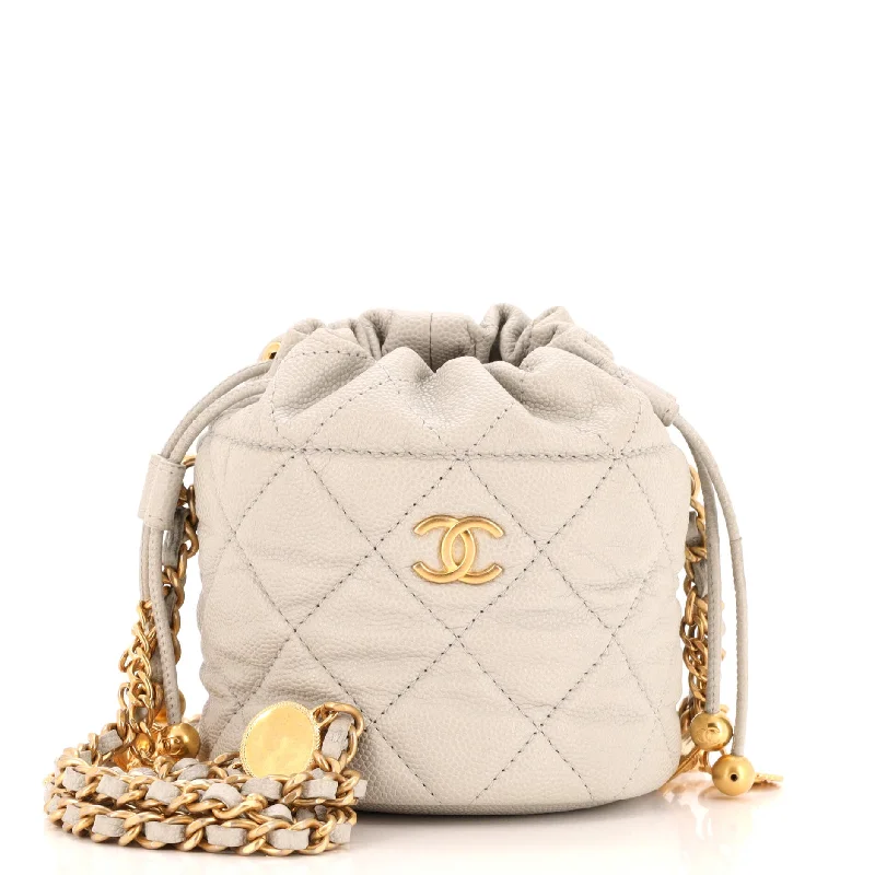 Waterproof nylon bucket bag with a drawstring closure for outdoor activitiesMedallion Charms Drawstring Bucket Bag Quilted Caviar Mini Waterproof nylon bucket bag with a drawstring closure for outdoor activitiesMedallion Charms Drawstring Bucket Bag Quilted Caviar Mini