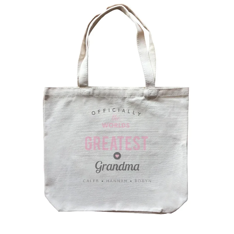 Canvas wine tote with a foam insert to protect bottlesOfficially The World's Greatest Grandma Personalizable with Text Canvas Bag