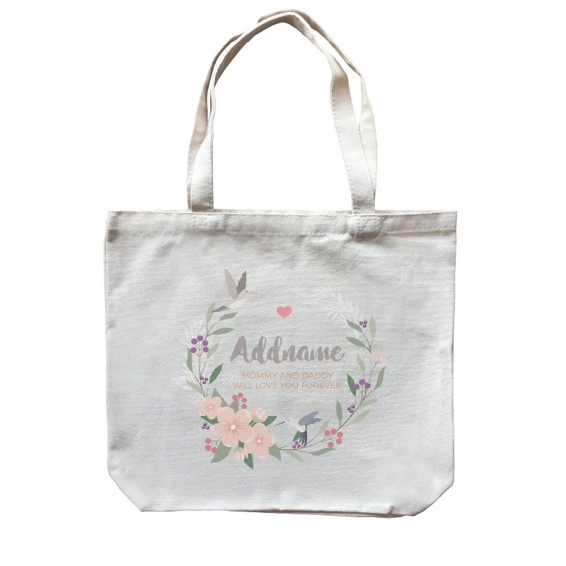 Men's canvas messenger bag with a waterproof coating and multiple pocketsPink Flower Berries Wreath and Hummingbirds Personalizable with Name and Text Canvas Bag