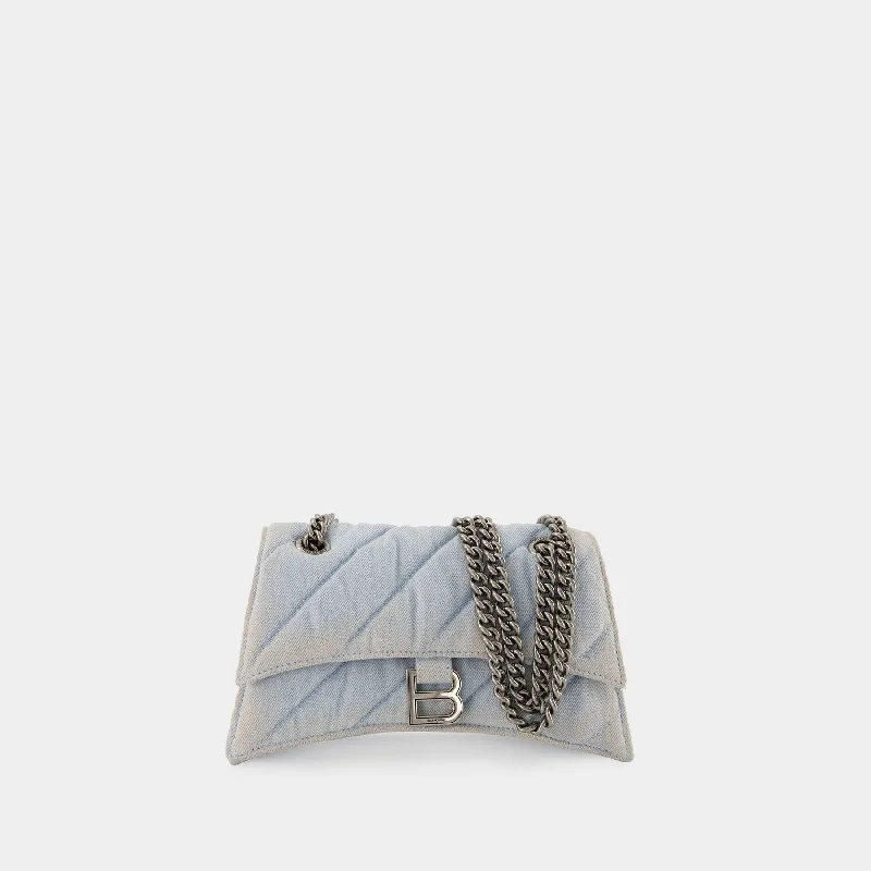 Canvas hobo bag with a colorful patchwork design for a bohemian styleHobo Crush S Bag - Balenciaga - Denim - Blue