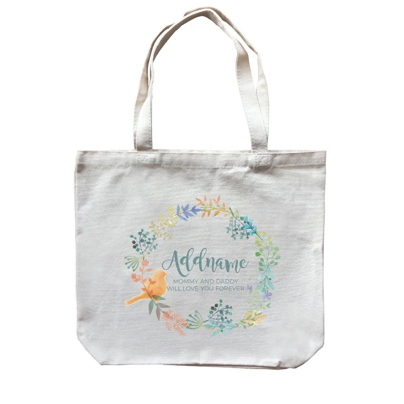 Canvas tool bag with multiple compartments and a durable constructionSpring Flower with Bird Wreath Personalizable with Name and Text Canvas Bag