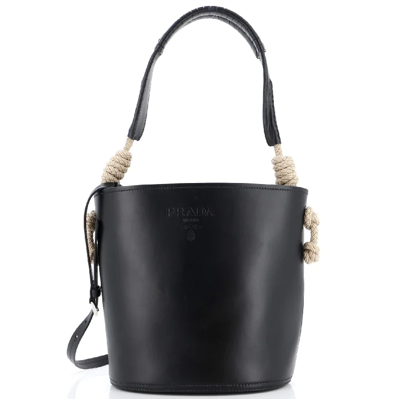 Silk bucket bag with a delicate print for a romantic lookTambour Bucket Bag Leather with Rope Detail Medium