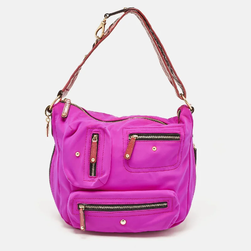 Hobo bag with a detachable pouch for extra storageTod's Purple/old Rose Neoprene And Patent Leather Multiple Pocket Expandable Hobo