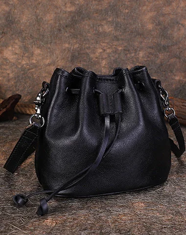 Vegan leather bucket bag for eco - friendly consumersVintage Black Leather Womens Bucket Shoulder Bags Bucket Crossbody Purse for Women