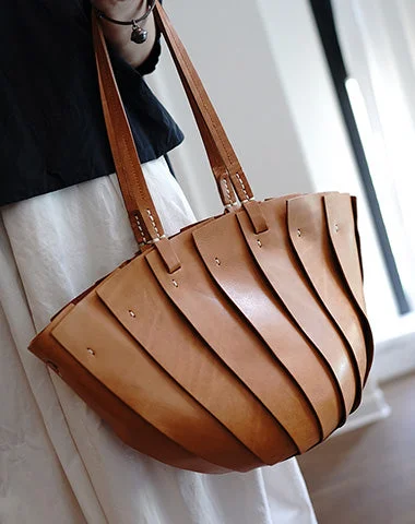 Vegan leather bucket bag for eco - friendly consumersVintage Brown Leather Splicing Bucket Handbag Tote Women Handmade Shoulder Tote Bag for Women