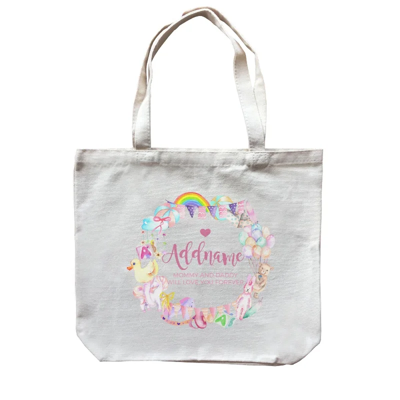 Canvas lunch bag with an insulated interior and a zippered closureWatercolour Magical Girlish Creatures and Elements Personalizable with Name and Text Canvas Bag