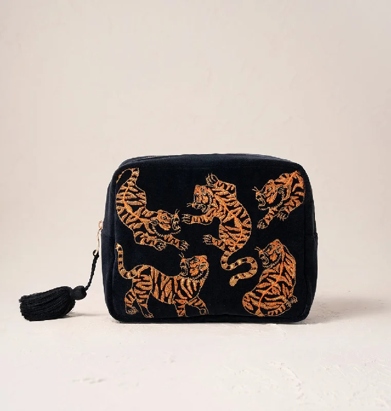 Makeup bag with a large mirror and elasticized pockets for organizationWild Tiger Wash Bag