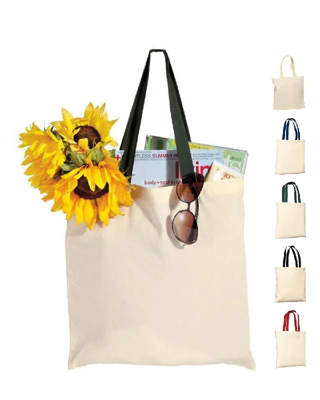 Waterproof nylon tote bag with a roll-top closure for outdoor useBudget Friendly 100% Cotton Value Tote Bag with Contrast Handles