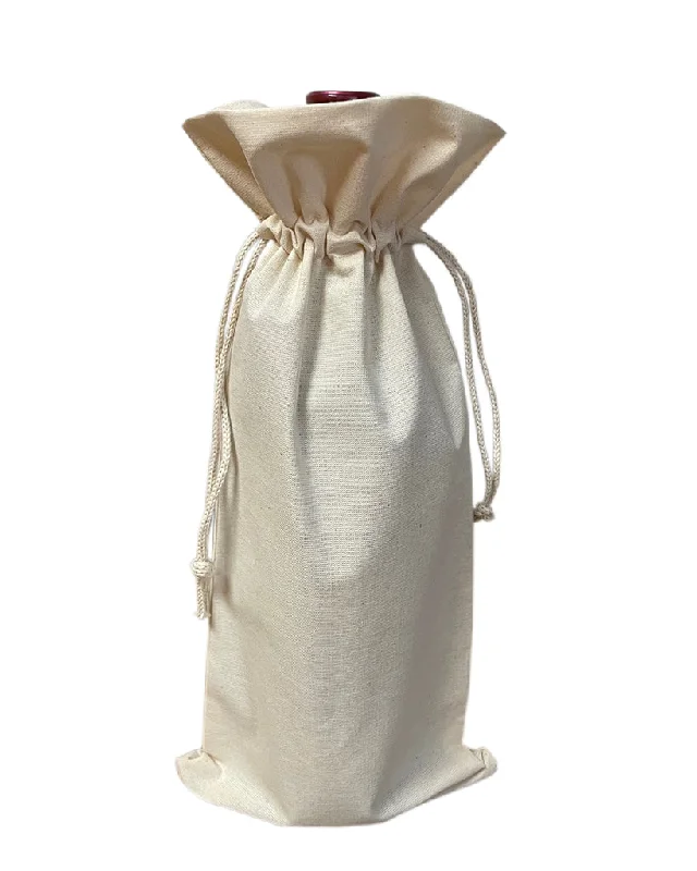 Tote bag with a tassel or fringe detail for a bohemian styleCotton-Jute Natural Wine Bags with Drawstrings Closure - Single Bottle