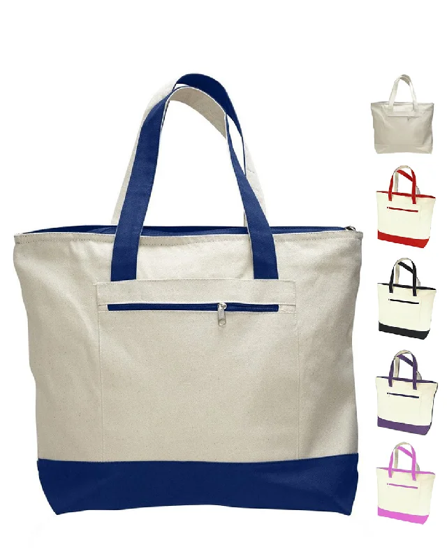 Vintage-inspired leather tote bag with a classic monogram for a timeless appealHeavy Canvas Zippered Shopping Tote Bags