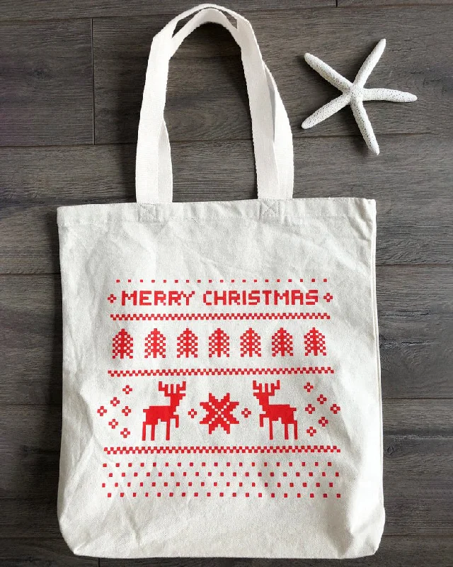 Laser-cut leather tote bag with a geometric pattern for a modern aestheticMerry Christmas Medium Tote Bags w/Gusset