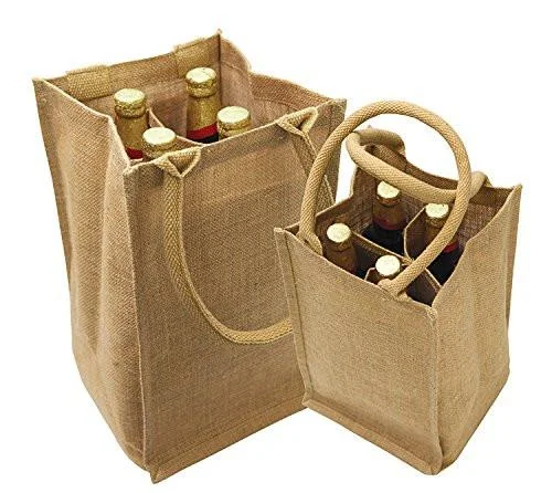 Metallic leather tote bag with a shiny finish for evening eventsNatural Jute Wine Bags / Burlap Wine Tote Bags with Removable Dividers