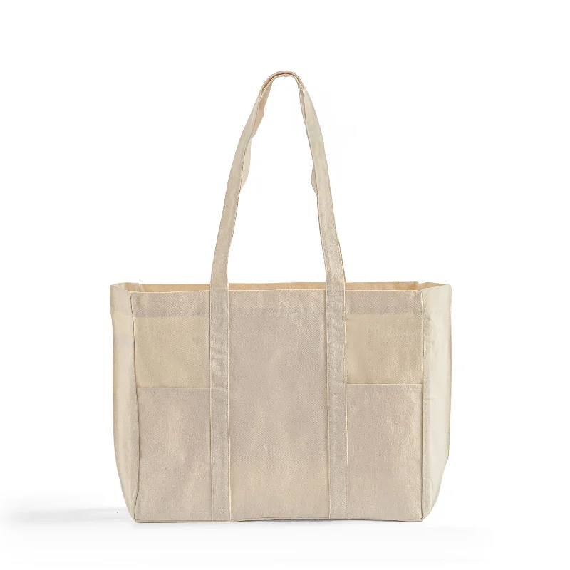 Laser-cut leather tote bag with a geometric pattern for a modern aestheticOrganic Utility Canvas Tote - OR292