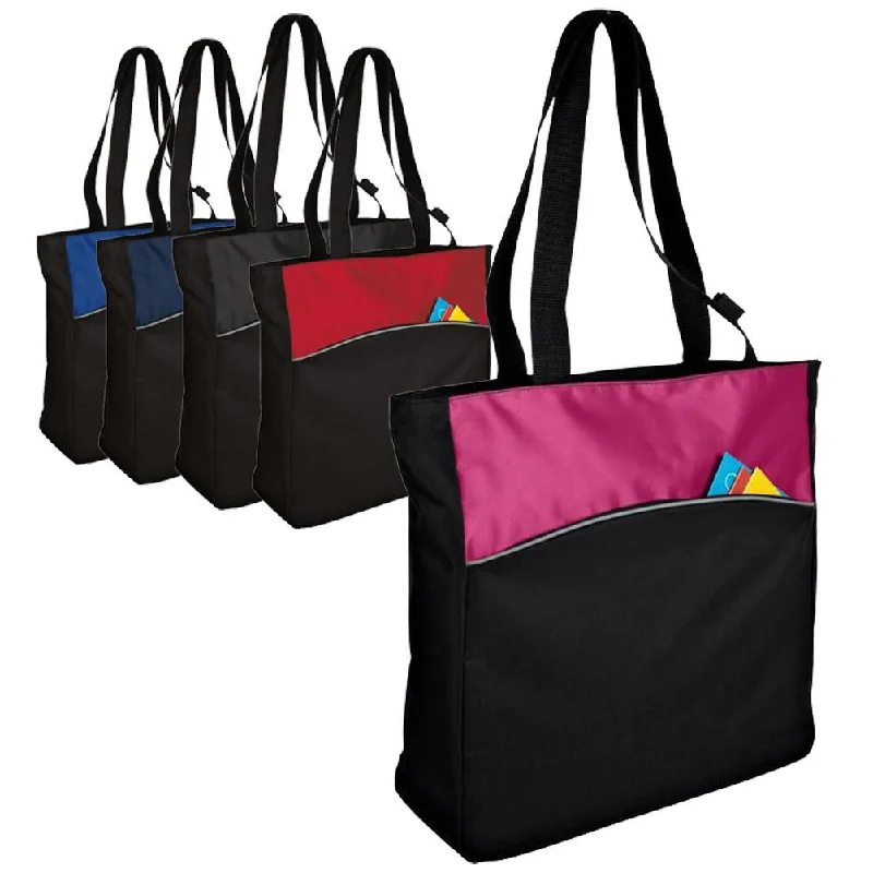 Metallic leather tote bag with a shiny finish for evening eventsImproved Two-Tone Colorblock Tote Bag