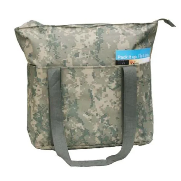 Leatherette tote bag with a quilted pattern and a magnetic snap closureLarge Digi Camo Poly Tote Bag with Zipper