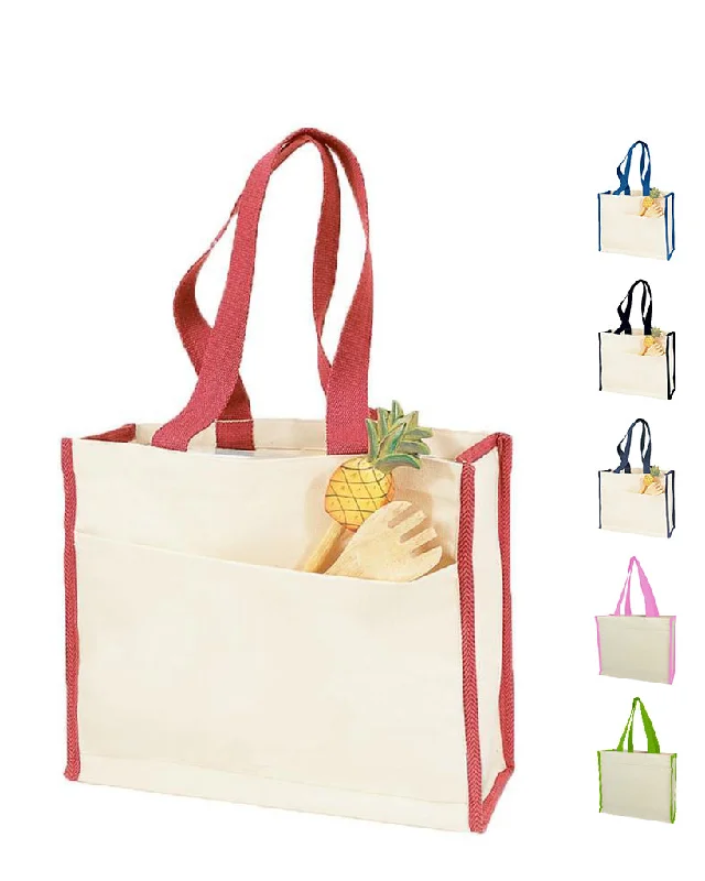 Leatherette tote bag with a quilted pattern and a magnetic snap closureHeavy Canvas Tote Bag with Colored Trim