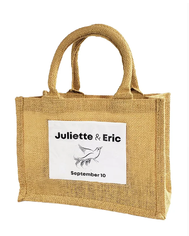 Laser-cut leather tote bag with a geometric pattern for a modern aestheticRustic Wedding Favor Burlap Bags / Promotional Jute Totes  TJ907