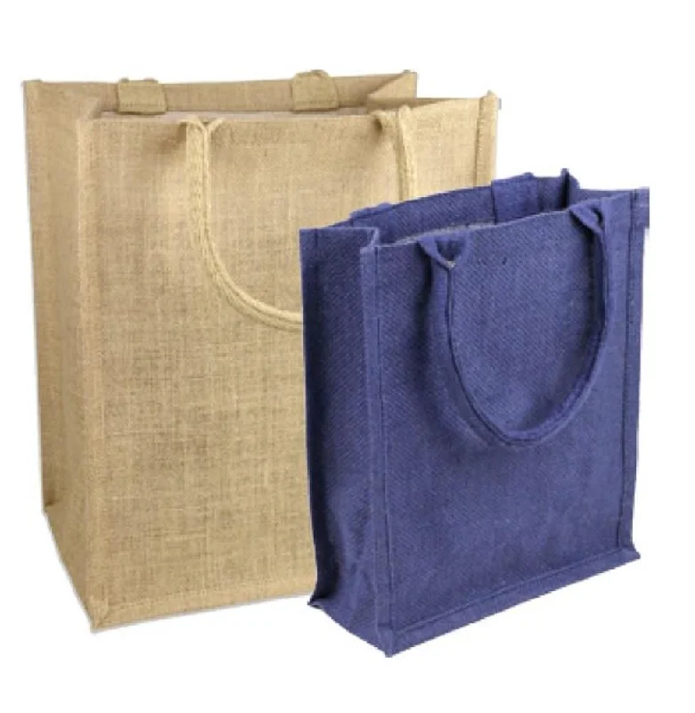 Vegan leather tote bag made from sustainable materials for eco-conscious consumersSmall Burlap Bags / Jute Book Bag with Full Gusset TJ887