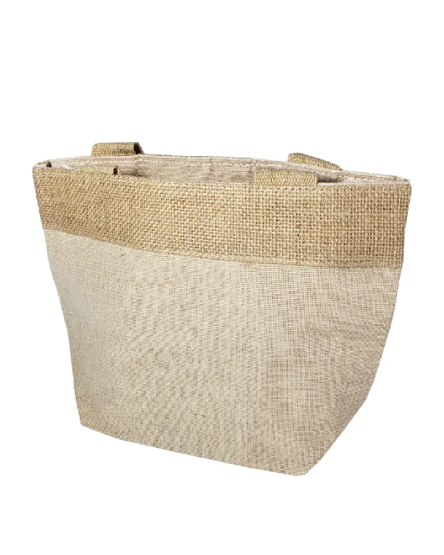 Tote bag with a hidden anti-theft pocket and RFID-blocking liningSmall Fancy Burlap Bags - JuCo Tote Bags  (Jute & Cotton Blend) - TJ893