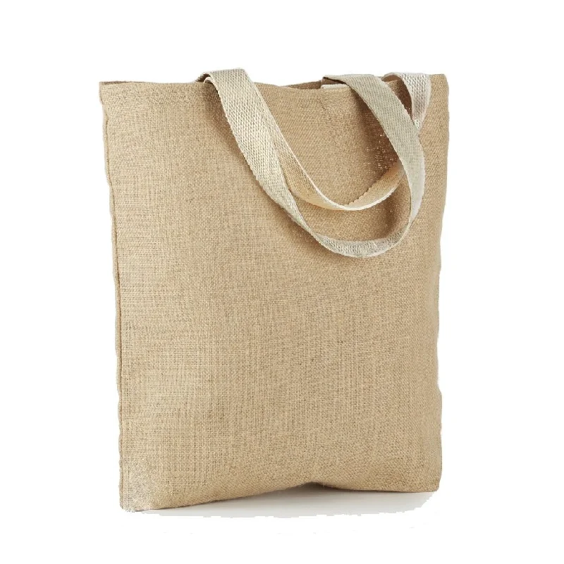 Convertible tote bag that can be worn as a shoulder or cross-body bagWholesale Burlap Bags - Promotional Jute Tote Bags - TJ300