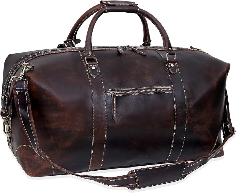 Women's adjustable strap canvas and suede hybrid backpacks24" Classic Retro Brown Buffalo Leather Travel Duffel: The Ultimate Gym, Travel, and Weekend Companion - Vintage Brown Leather Duffel Bag