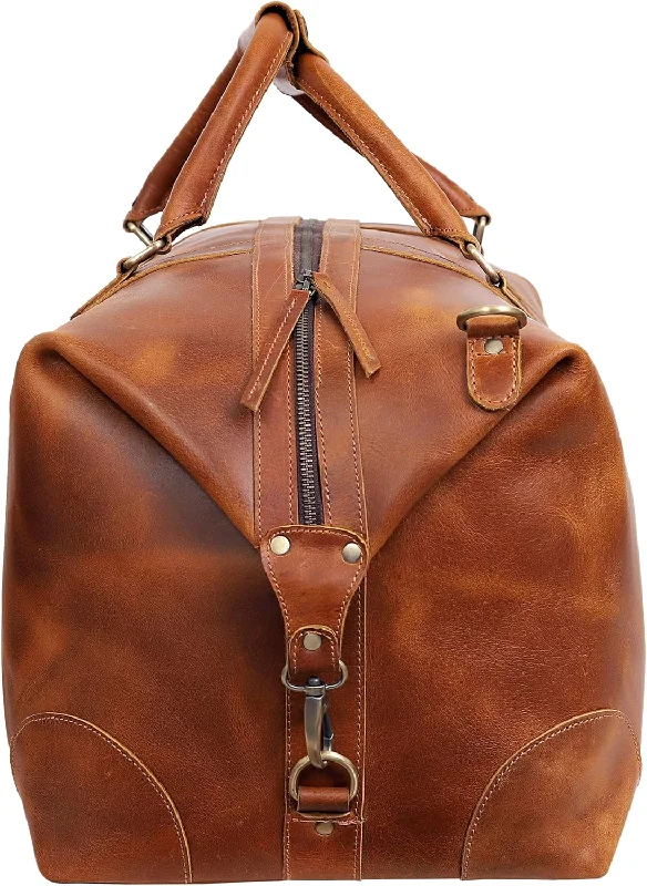 Women's studded leather shoulder bags with a punk - rock edge24-Inch Buffalo Leather Travel Duffel Bag: Your Ultimate Luggage Bag for Gym, Travel, and Weekends (Tan) - Vintage Leather Bag