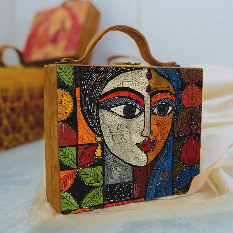 Vintage - style beaded evening bag with an art - deco patternAbstract Face Printed Suitcase Style Clutch