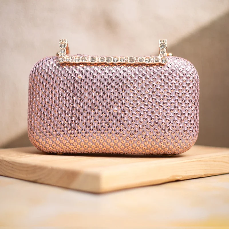 Geometric - shaped evening bag for a contemporary aestheticArtklim Pink Sequins Fabric Party Clutch