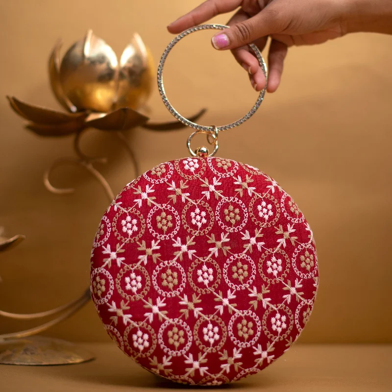 Lace - covered clutch for a romantic and feminine lookArtklim Red Embroidery Round Clutch