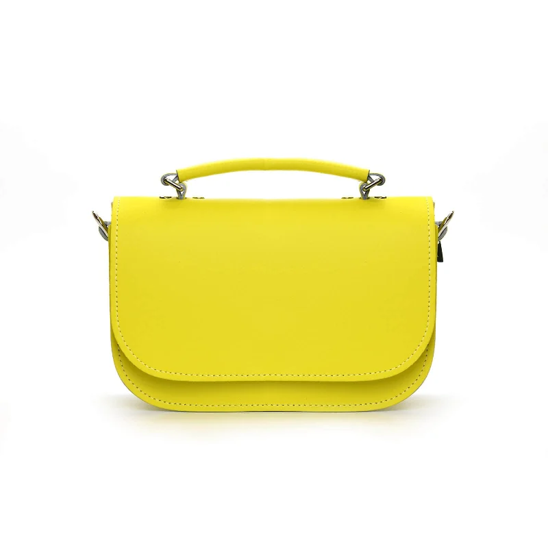 Satchel with multiple compartments and dividers for organizationAura Handmade Leather Bag - Daffodil Yellow