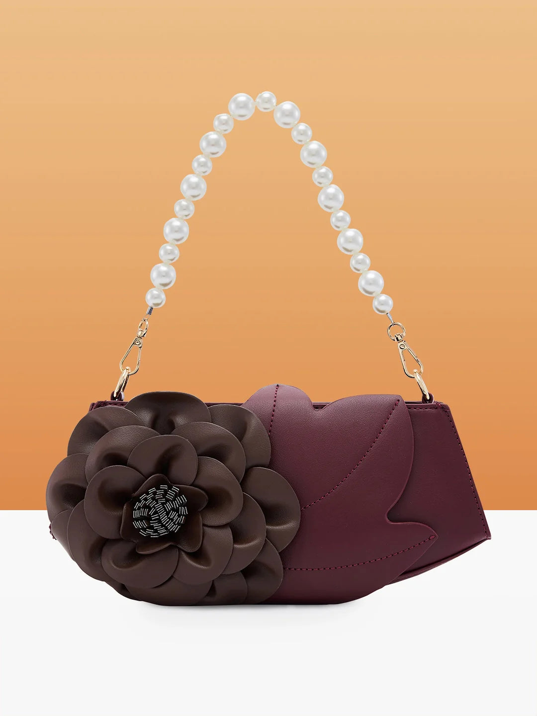 Miniature evening bag with a fold - over clasp for a compact optionCaprese Ava 3D Flower Clutch Bag Medium Bordeaux - Perfect for Celebrations & Glam Parties