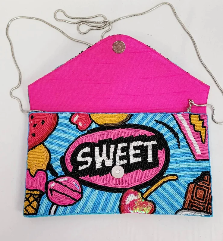 Monogrammed clutch as a personalized evening accessoryBeaded A Sweet Pop Art Clutch In Multi