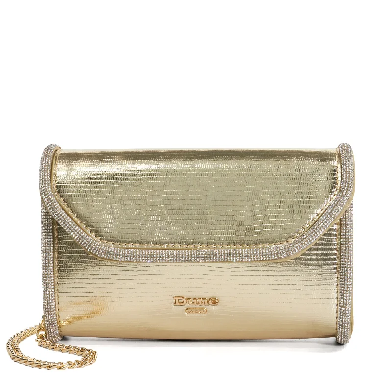 Leather evening bag with a gold - plated chain strap for a sophisticated lookBELLINI - GOLD