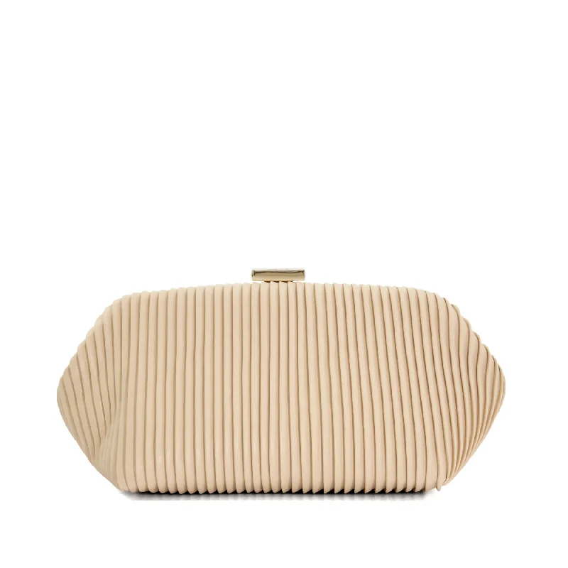 Laser - cut leather evening bag with an intricate patternBOND - ECRU