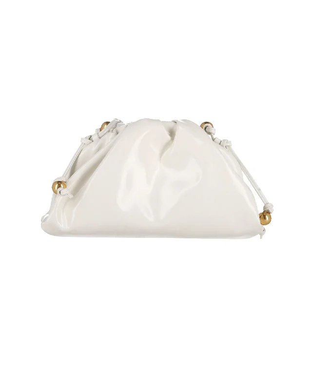 Plus-size satchel with a spacious interior for carrying all essentialsBottega Veneta Mini Pouch Clutch in White Patent Leather