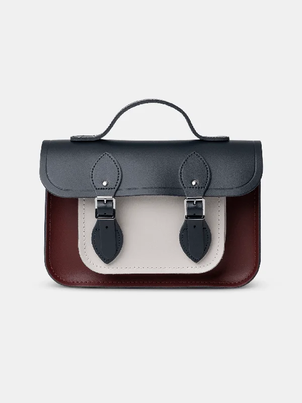 Patent leather handle bag in a bright red color for a bold fashion statementThe 11 Inch Batchel -  Clay, Oxblood & Navy