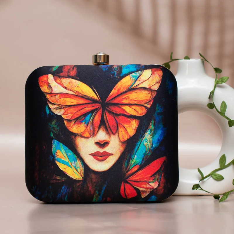 Vintage - style beaded evening bag with an art - deco patternButterfly Women Printed Clutch