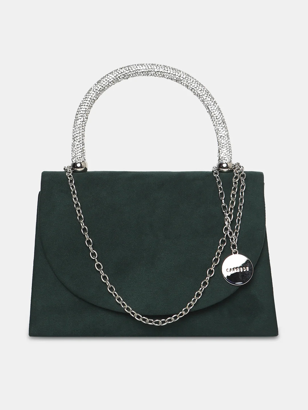 Leather evening bag with a gold - plated chain strap for a sophisticated lookCaprese Elena Clutch Small (E) Green